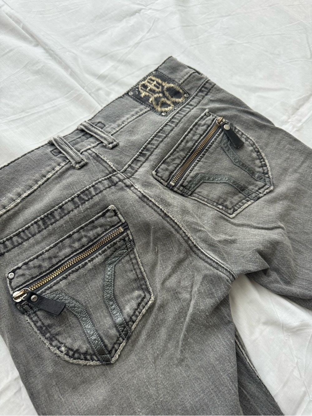 Miss Sixty Gray Slim Denim Jeans with Zip Back Pockets